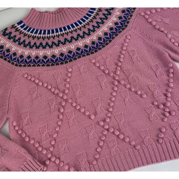 Vintage Cabin Creek Size Medium Fair Isle Crew Neck Sweater Pom Pom Sweater - Picture 11 of 16